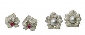 Ohrclipse Diamant Brillant Rubin Tahiti-Zuchtperle Utta Danella Scheublein Auktion München